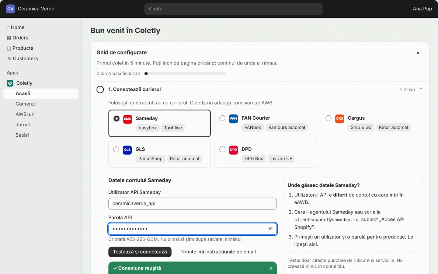 The Home page on first open, with the four-step setup guide